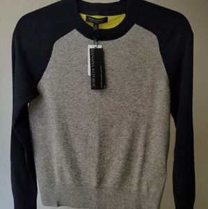 Banana Republic Womens Sweater Italian Merino Wool Color Block Gray Navy Yellow